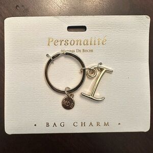 New BAG CHARM "I" INITIAL Gold Tone Keychain Key Ring Personalite Marina Buchi